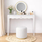 35 43  Vanity Desk With Drawer Modern Makeup Table Scalloped Front   Gold Knob