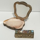 U  Bellini Antique Italian Enamel 800 Silver Gold Wash Compact   Lipstick Set