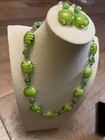 Green Glass Bead Necklace   Earrings Set     Statement Jewelry Gift For Women