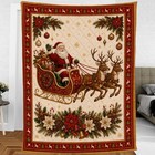 Santa Claus Quilt Blanket Vintage Poinsettia Holiday Festive Winter Throw Blanke