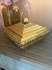 Square Ornate Gold Trinket Jewelry Box Velvet Lining Vintage Victorian Style