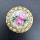 Antique Hand Painted Porcelain Stud Buttons Gold Flower Rose 3 Pc Lot