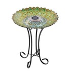 Solar Glass Bird Bath W metal Stand-peacock Summer Garden Decor Water Fountain