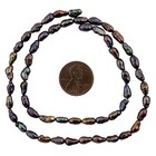 Iridescent Blue Vintage Japanese Rice Pearl Beads 5mm Black Oval 16 Inch Strand