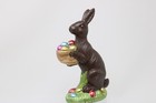 Faux Chocolate Tabletop Easter Decor Bunny Rabbit Holding Basket Of Eggs 8 