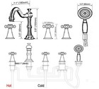 Polished Gold 5 Holes Roman Tub Bathtub Brass Faucet With Hand Shower Spray