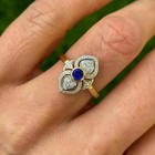 Art Deco Vintage Style Lab Created Sapphire Engagement  wedding 14k Gold Fn Ring