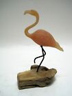 Vintage John Perry Pink 1986 Flamingo Sculpture On Burl Wood Figurine