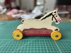 Antique Wooden Horse Pull Toy Hand Painted Folk Art