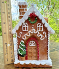 Gingerbread House Christmas Decor Snow Frosted Holiday Cottage Mantel Resin 8 
