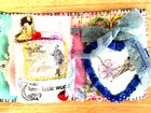 Needle Book Sew Scissors Lady Slow Stitch  three Little Words 4 x 5 cotton Lace
