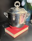 Vtg  Oneida Silver Plated Ice Bucket W lid  Finial milk Glass  urn Handles roses