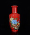9 8   Old Chinese Qing Dynasty Red Glaze Color Flower And Bird Patterns Bottle