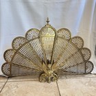 Vintage Brass Peacock Fire Guard Screen - Folding Fan
