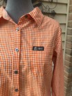 Taco Bell Women s Button Up Work Shirt Orange White Gingham Check Long Sleeve M