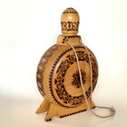 Vintage Romanian Wood Flask Hand Crafted Traditional Folk Art Pyrography Signed
