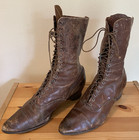Antique Victorian Edwardian Women s Brown Leather Lace Up Tall Boots Shoes As-is
