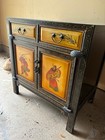 Vintage Chinese Chinoiserie Hand Painted Black Lacquered Cabinet