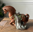 Vintage Signed Painted Statue Tang Dynasty War Horse Mcm Ceramic 11  X 10 