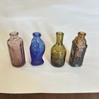 Set Of 4 Vtg Miniature Glass Bottles Pink Cobalt Blue Brown Green Fish Taiwan