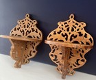 2 Wooden Carved Fretwork Scroll Folk Art Wall Shelf Victorian Style Small