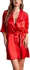 Women Valentines Satin Kimono Robe Lingerie Nightgown Sleepwear Silk Bathrobe Us