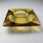Vintage Mid Century Modern Glass Amber Square Cigar Cigarette Ashtray 6    Large