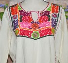 Artisan Handmade Cream Floral Embroidery Mexican Peasant Blouse Top One Size L