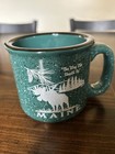 Souvenir Mug State Of Maine Green Ceramic Moose Pine Trees Novelty