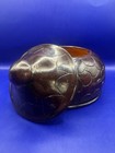 Wood Floral Trinket Bowl With Lid  Hand Turned carved Vintage From The Caribbean
