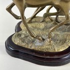 Brass Running Horses Sculpture 3 Horse Wood Base 11  Vintage Patina