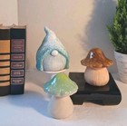 Ceramic Gnome   Mushroom Set  3 Pcs Set  Glazed  Cottage-core Vibes  Adorable 