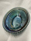Vintage Indiana Glass Carnival Blue Iridescent Hen On Nest Covered Candy Dish     