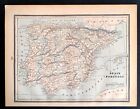 Atlas Map Spain Portugal 1893 Vintage Original Antique 12