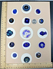 15 Assorted Vintage Shades Of Blue Glass Buttons On Collector Card N814