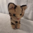 Vintage Steiff Mohair Striped Tabby Cat Kitten Standing Ribbon   Bell 7 5 
