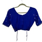 Choli Sari Blouse Crop Top Royal Blue Silk Zardozi Beaded Sequin Festival Party