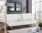 Faux Leather Futon Sofa Bed Modern White With Cupholders And Pillows