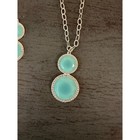 Vintage Blue Cabochon Crystal Halo Necklace And Earrings Jewelry Set Silver Tone
