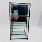 Vintage  Brass Glass Mirror Curio Display Cabinet Shelves Table Top 13 25   