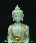 8  Old Chinese Green Jade Gilt Carving Sakyamuni Amitabha Buddha Statue