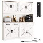 71  Kitchen Pantry Cabinet With Charging Station  6 Doors  4 Drawers  White