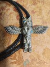 Vintage Bolo Tie Eagle Thunderbird Turquoise Silver Tone Black Enamel Design