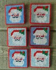 Vintage Needlepoint Christmas Drink Coasters Smiling Santa Set Of 6