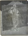 Antique Glass Plate Negative  Man In Overalls Drinking Beer By Root Vegetables