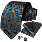  Mens Tie Set Silk Solid Paisley Necktie And Pocket Square Gold Teal Paisley