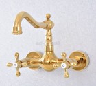 Gold Brass Swivel Spout Bathroom Kitchen Basin Sink Faucet Mixer Tap Wall Mount