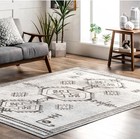 Hand Knotted Oushak Wool Rug Gray White Geometric Medallion Area Carpet