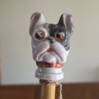 Vintage Carnival Cane Stick Porcelain French Bull Dog Head Metal Tip 34  Japan