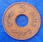 Israel Palestine British Mandate 5 Mils 1944 Bronze Coin Xf